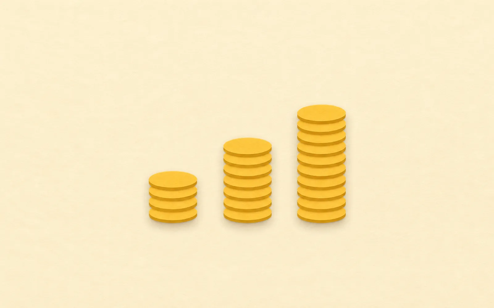 Three growing stacks of gold coins
