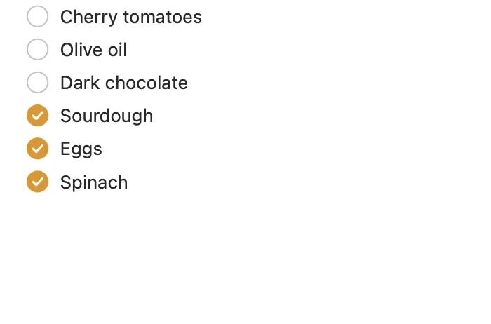 A checklist in Pinto Notes with three of its items ticked