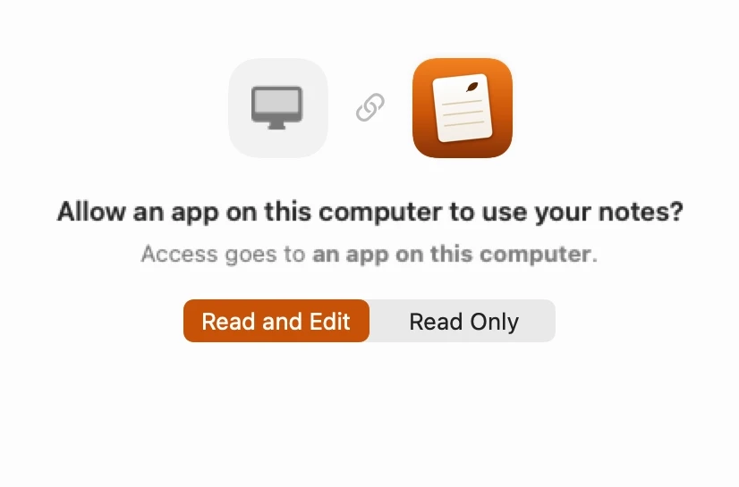 Amber Notes asking to let an app on this computer use your notes
