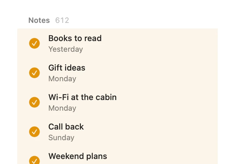Notes picked for import from Apple Notes into Amber Notes