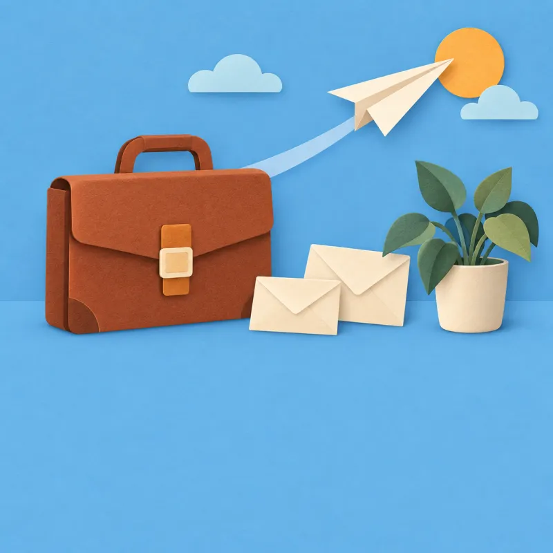 Paper-cut briefcase with a paper airplane flying toward the sun